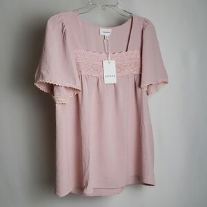 Pink Flutter Sleeve Smocked Blouse